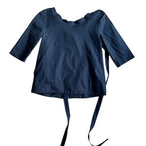 Cos Navy Blue 3/4 Sleeve Top with Ties and Buttons at the Back Size 34